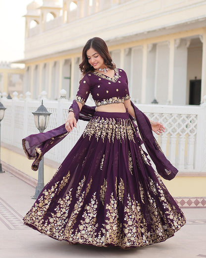 Georgette Sequence Embroidery Violet Lehenga Choli