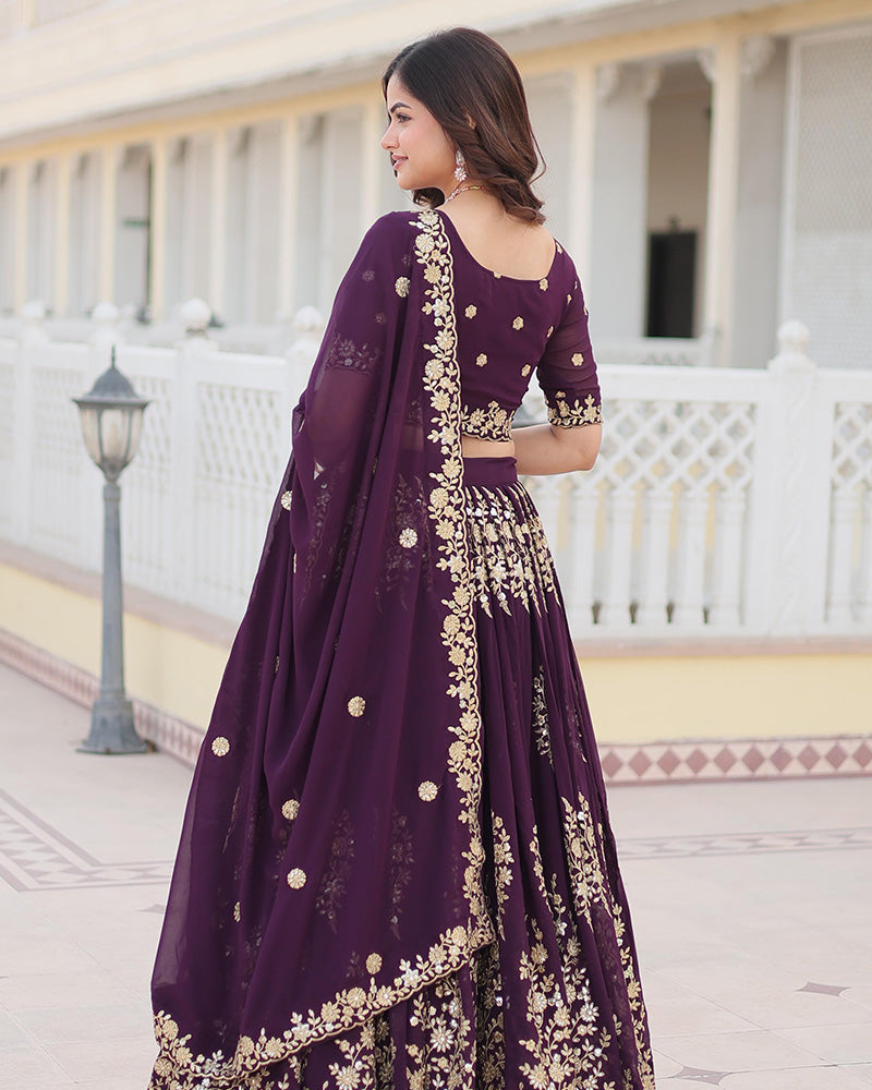 Georgette Sequence Embroidery Violet Lehenga Choli