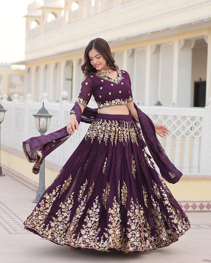 Georgette Sequence Embroidery Violet Lehenga Choli