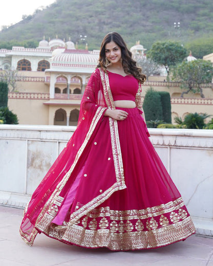 Designer Faux Blooming Semi Stitched Pink Lehenga Choli