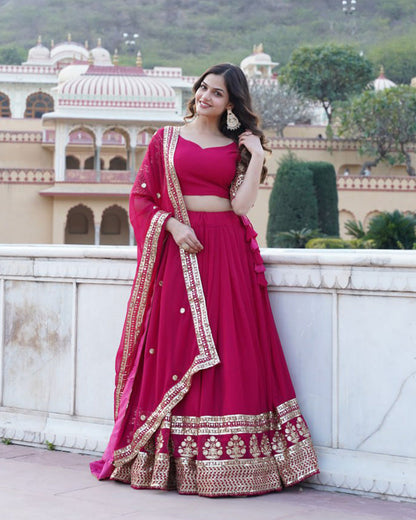 Designer Faux Blooming Semi Stitched Pink Lehenga Choli
