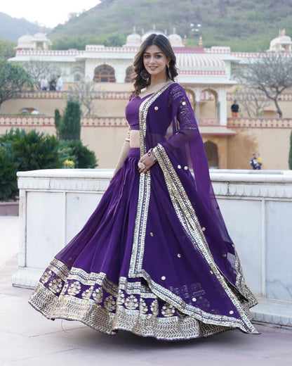 Designer Faux Blooming Semi Stitched Purple Lehenga Choli