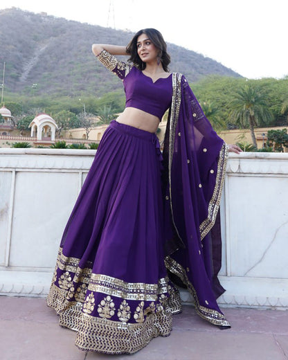 Designer Faux Blooming Semi Stitched Purple Lehenga Choli