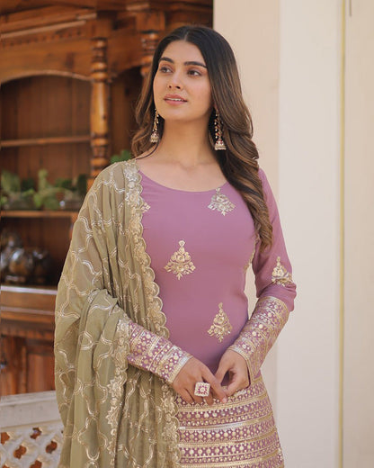 Beautiful Onion Color Georgette Three Piece Palazzo Suit