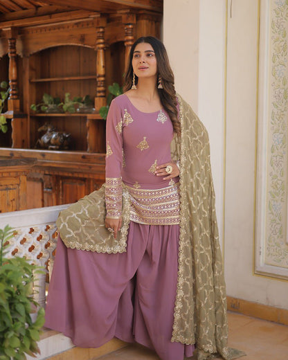 Beautiful Onion Color Georgette Three Piece Palazzo Suit