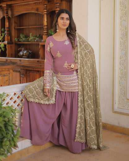 Beautiful Onion Color Georgette Three Piece Palazzo Suit