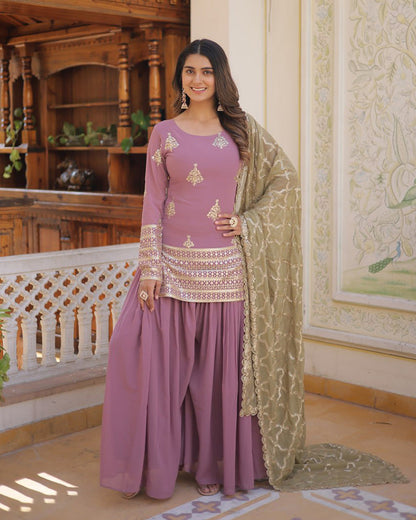 Beautiful Onion Color Georgette Three Piece Palazzo Suit