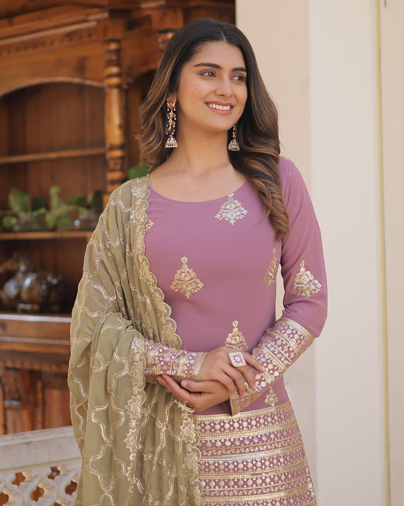 Beautiful Onion Color Georgette Three Piece Palazzo Suit