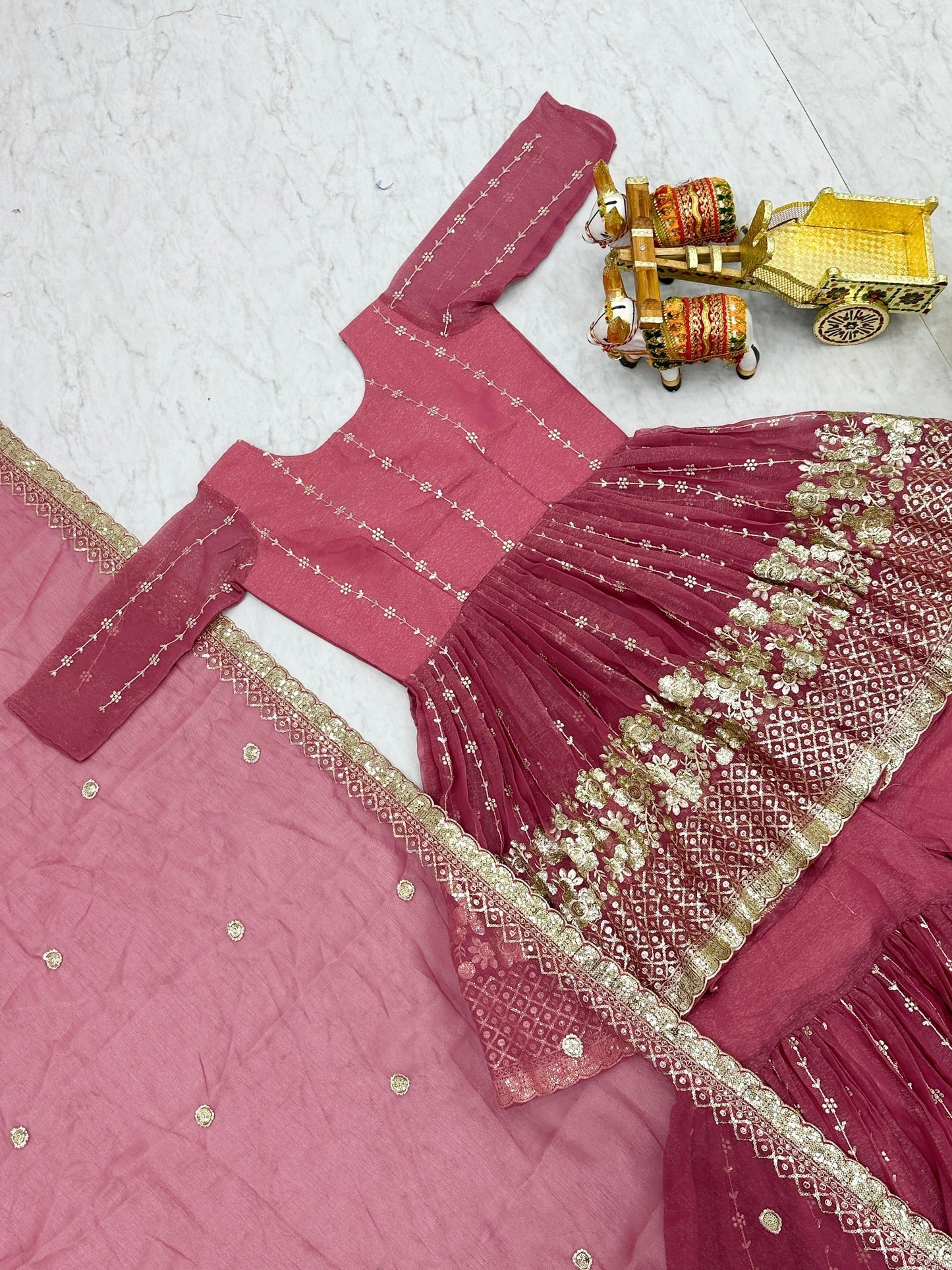 Fancy Baby Pink Color Pure Simmar With Heavy 3mm Sequence Work Beautiful Sharara Suit