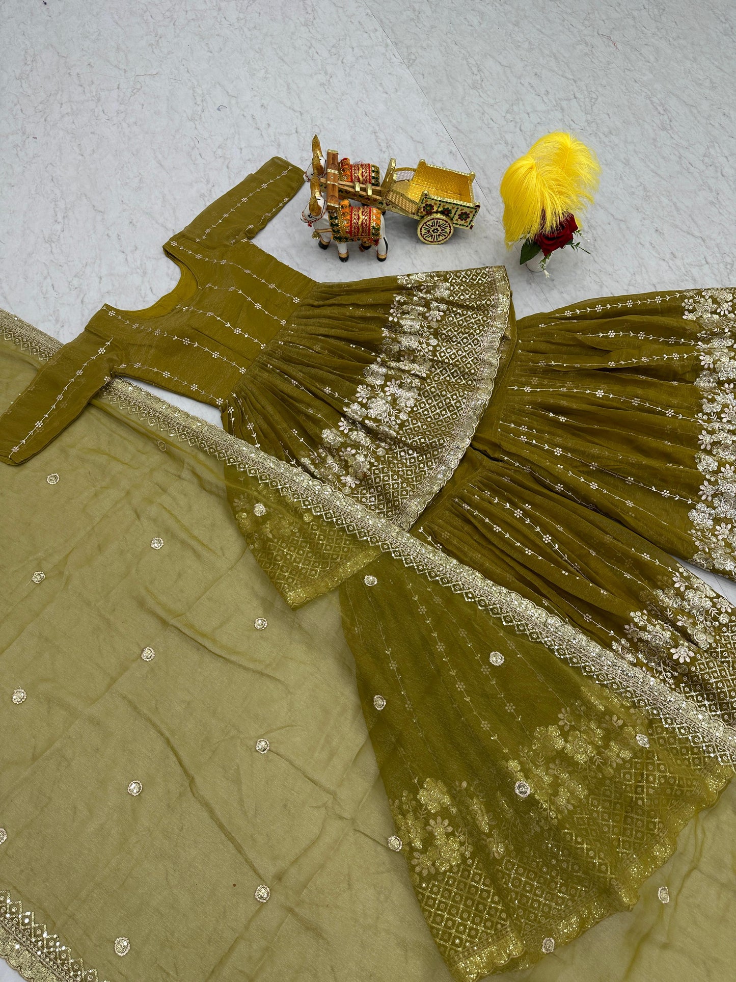 Fancy Mehndi Green Color Pure Simmar With Heavy 3mm Sequence Work Beautiful Sharara Suit