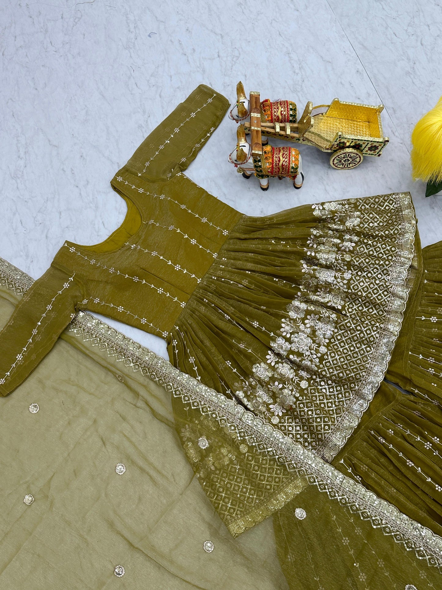 Fancy Mehndi Green Color Pure Simmar With Heavy 3mm Sequence Work Beautiful Sharara Suit