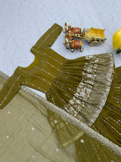 Fancy Mehndi Green Color Pure Simmar With Heavy 3mm Sequence Work Beautiful Sharara Suit