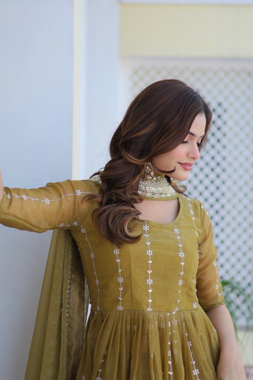Fancy Mehndi Green Color Pure Simmar With Heavy 3mm Sequence Work Beautiful Sharara Suit