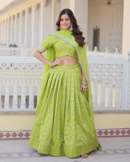 Pure Viscose Jacquard Green Lehenga Choli