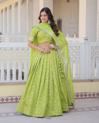 Pure Viscose Jacquard Green Lehenga Choli