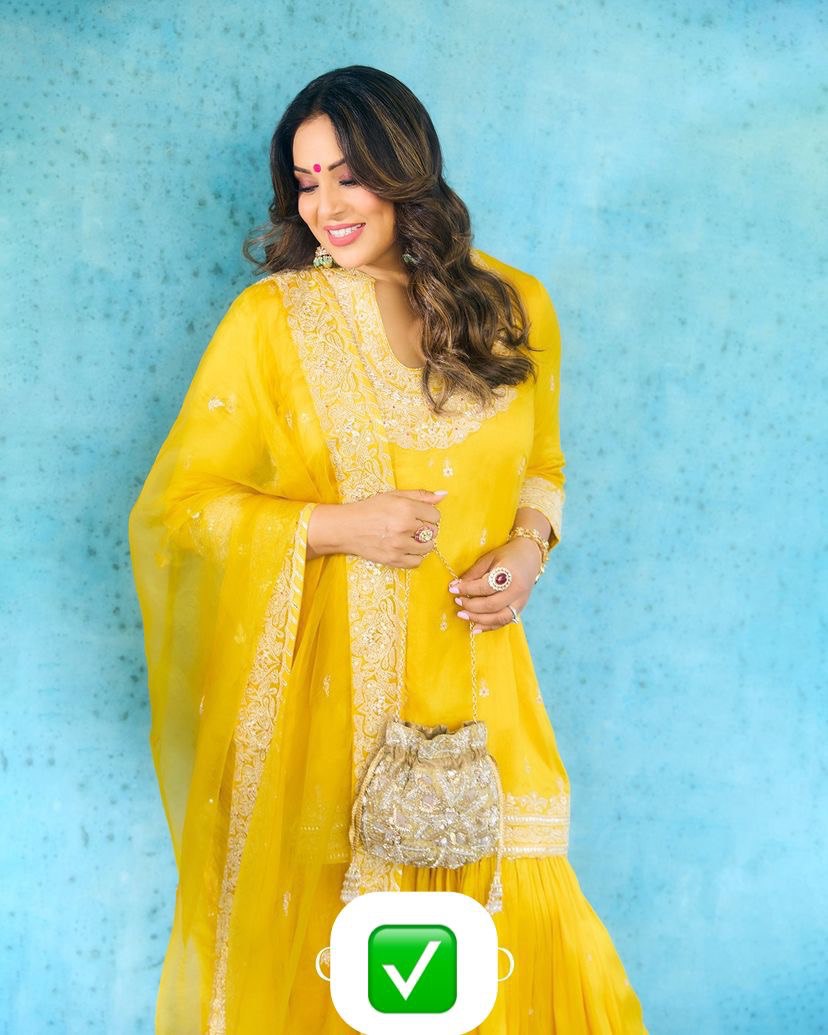 Haldi Wear Faux Georgette And Codding Embroidery Sequence Work Sharara Suit