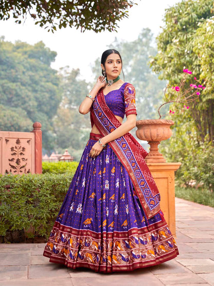 Purple Color Patola Print With Foil Work Tussar Silk Lehenga Choli