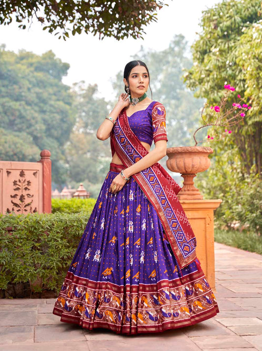 Purple Color Patola Print With Foil Work Tussar Silk Lehenga Choli