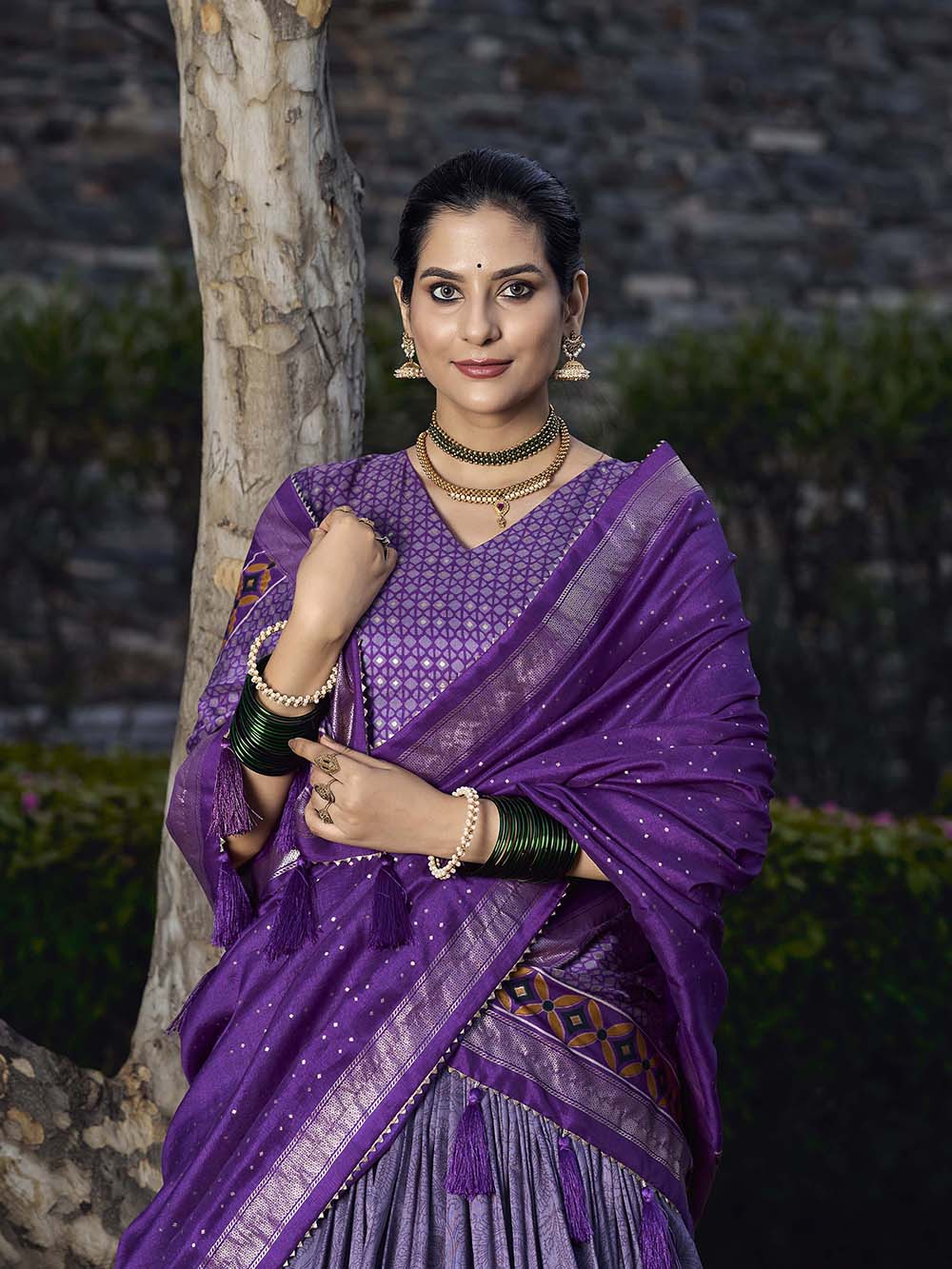 Purple Color Floral Print With Foil Print Tussar Silk Lehenga Choli