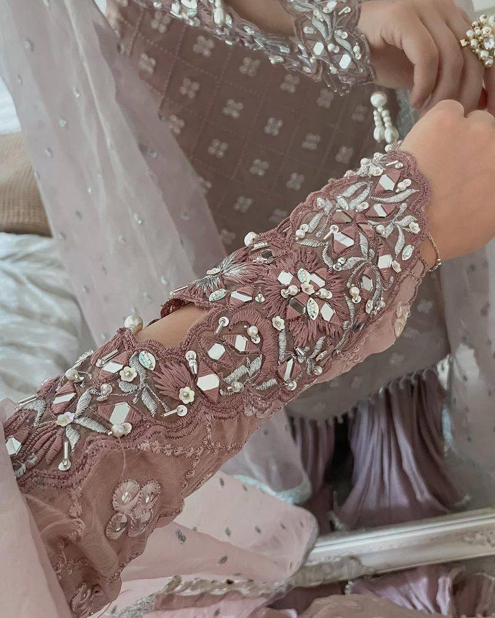 Jiana Peach Georgette Embroidered Palazzo Suit Set