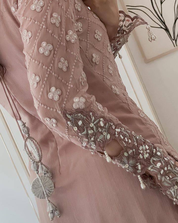 Jiana Peach Georgette Embroidered Palazzo Suit Set