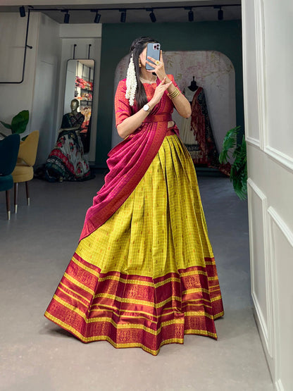 Parrot Color Zari Weaving Work Jacquard Silk Lehenga Choli