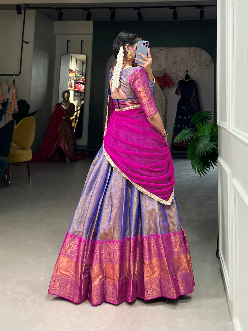 Blue Color Zari Weaving Work Kanjivaram Lehenga Choli