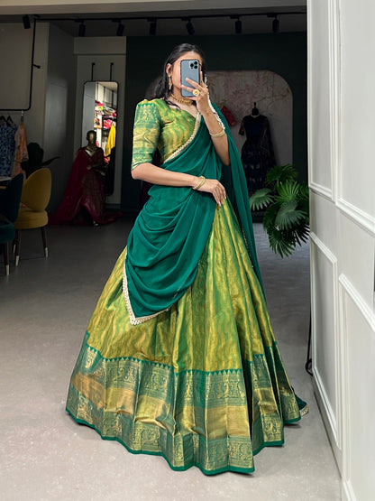 Parrot Color Zari Weaving Work Kanjivaram Lehenga Choli