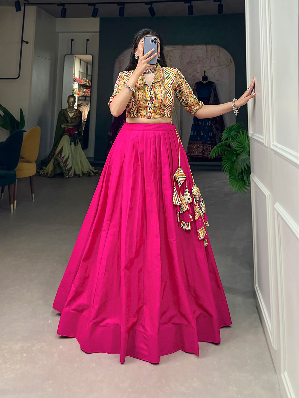 Pink Color Plain Cotton Co-ord Set Lehenga Choli