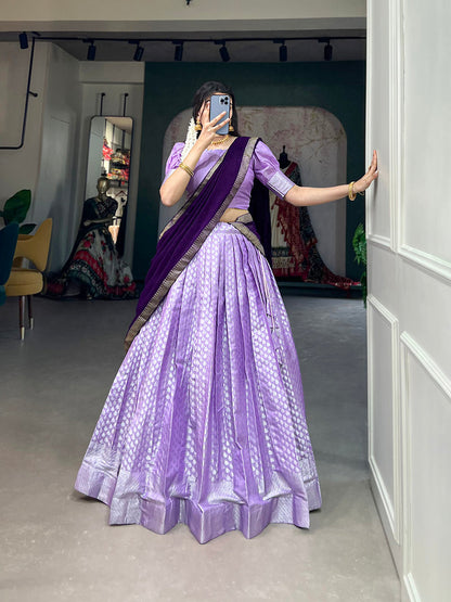 Lavender Color South Indian Weaving Work Jacquard Silk Lehenga Choli