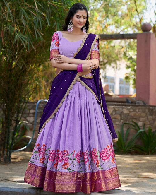 Cotton Silk Designer Lavender Half Saree Lehenga Choli