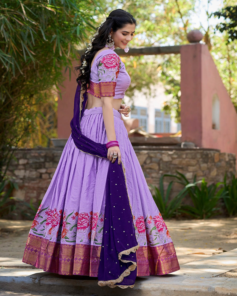 Cotton Silk Designer Lavender Half Saree Lehenga Choli