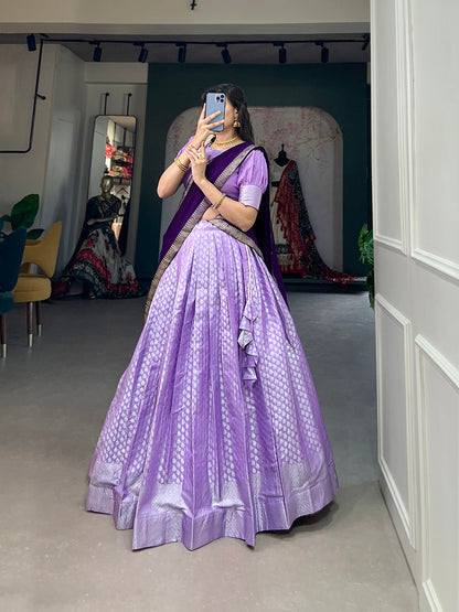 Lavender Color South Indian Weaving Work Jacquard Silk Lehenga Choli