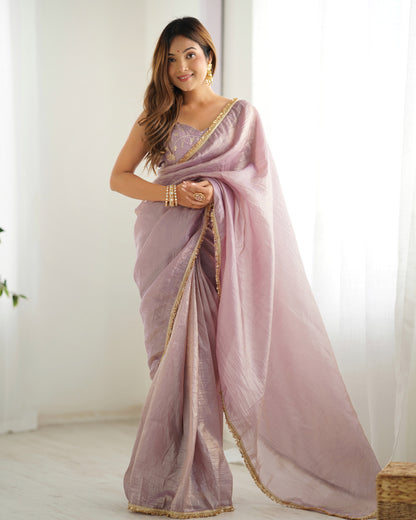 Light Dusty Mauve Color Tissue Silk Pre Draped Saree