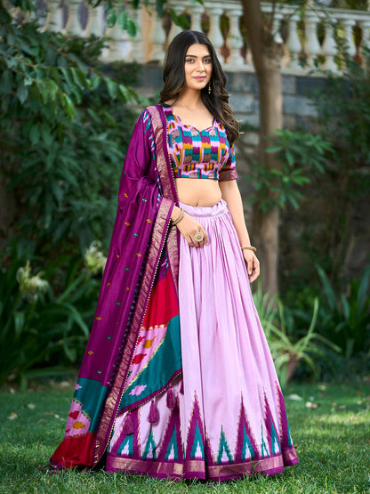 Light Pink Color Print With Foil Work Tussar Silk Lehenga Choli