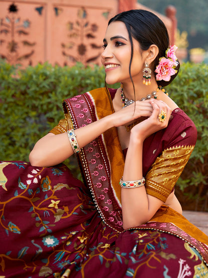 Maroon Color Minakari With Foil Print Tussar Silk Lehenga Choli