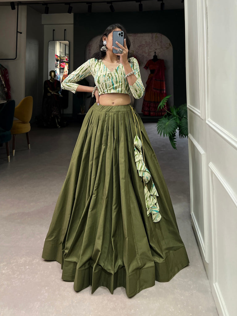 Mehndi Color Cotton Crop Top Navratri Lehenga Choli Pravra Enterprise