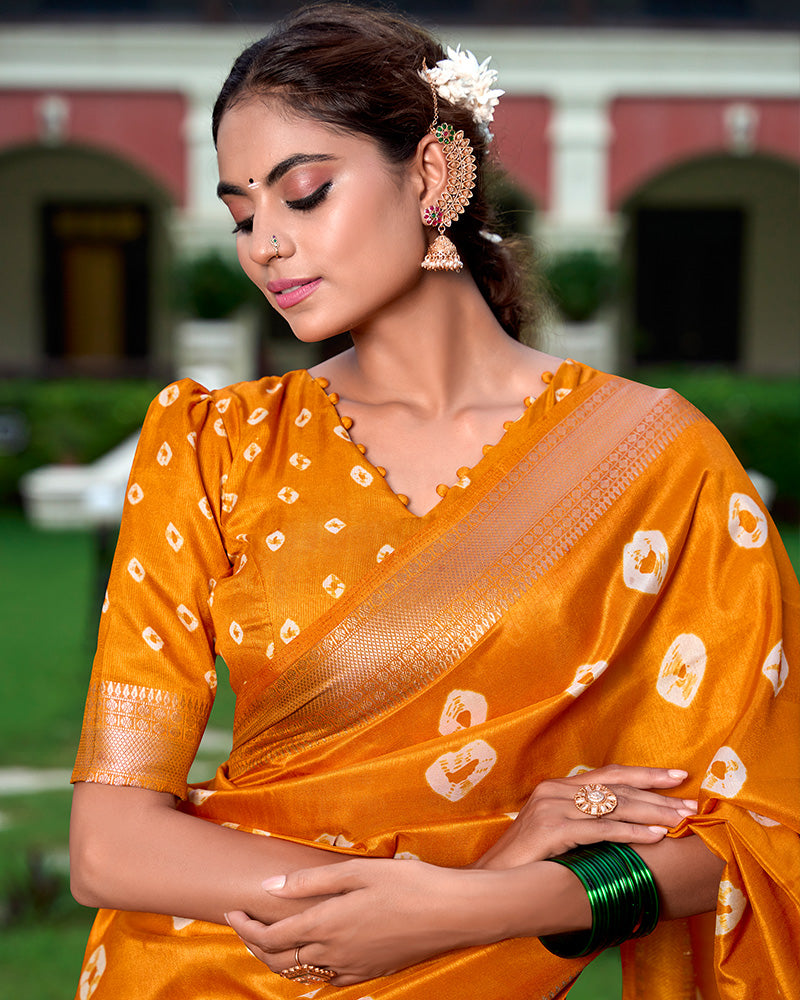 Mustard Color Dola Silk Shibori Print Traditional Half Saree Lehenga