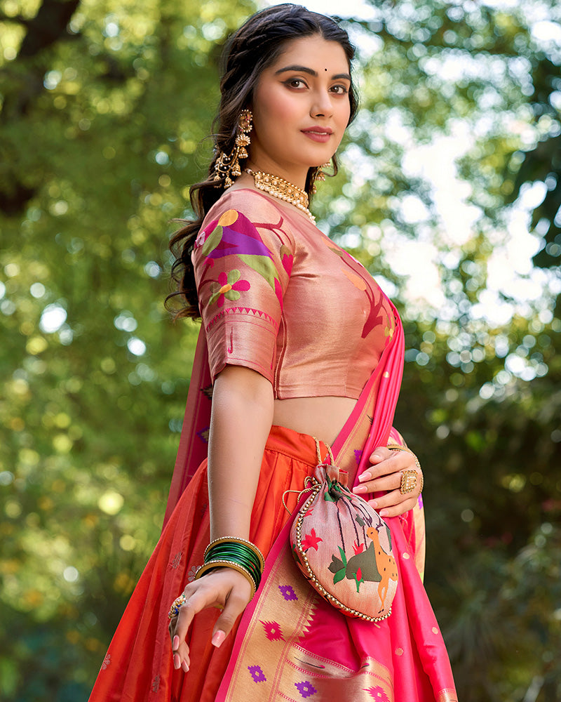 Orange Color Jacquard Silk Lehenga Choli