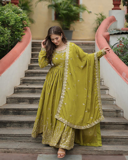 Parrot Color Designer Three Piece Sharara Suit
