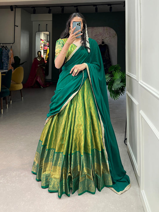 Parrot Color Zari Weaving Work Kanjivaram Lehenga Choli