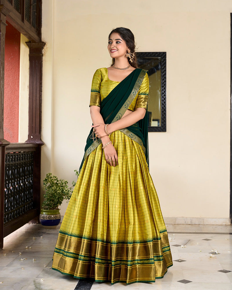 Parrot Green Color Cotton Silk Designer Traditional Half Saree Lehenga For Wedding