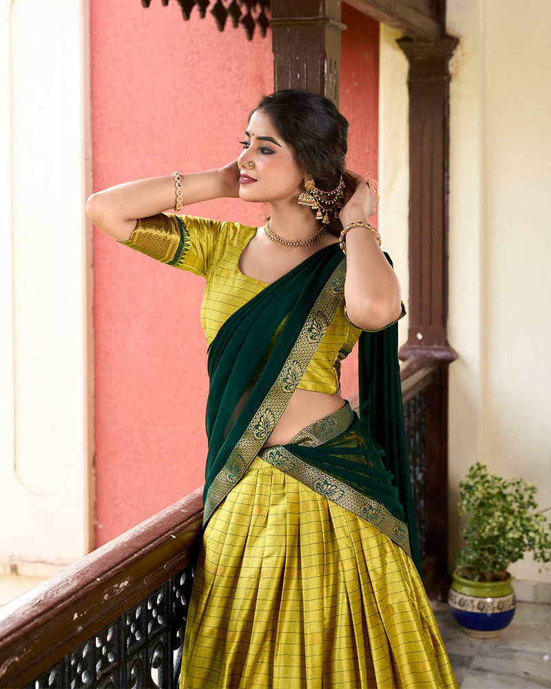 Parrot Green Color Cotton Silk Designer Traditional Half Saree Lehenga For Wedding