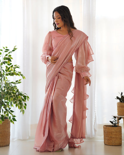 Peach Color Jimmy Choo Pre Draped Saree