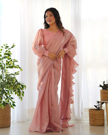 Peach Color Jimmy Choo Pre Draped Saree