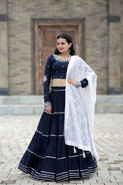 Stunning Navy Blue Color Gota Patti Work Lehenga Choli