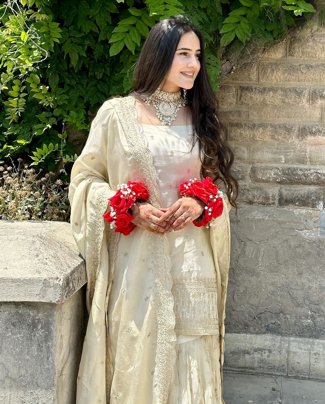Delightful White Color Georgette Embroidery Work Sharara Suit
