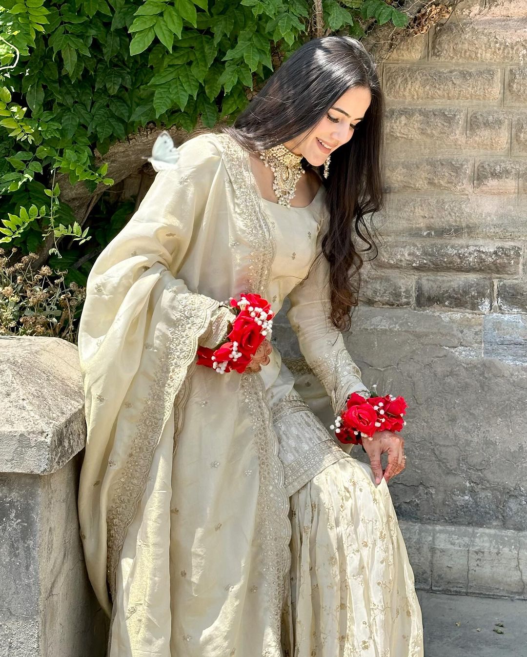 Delightful White Color Georgette Embroidery Work Sharara Suit