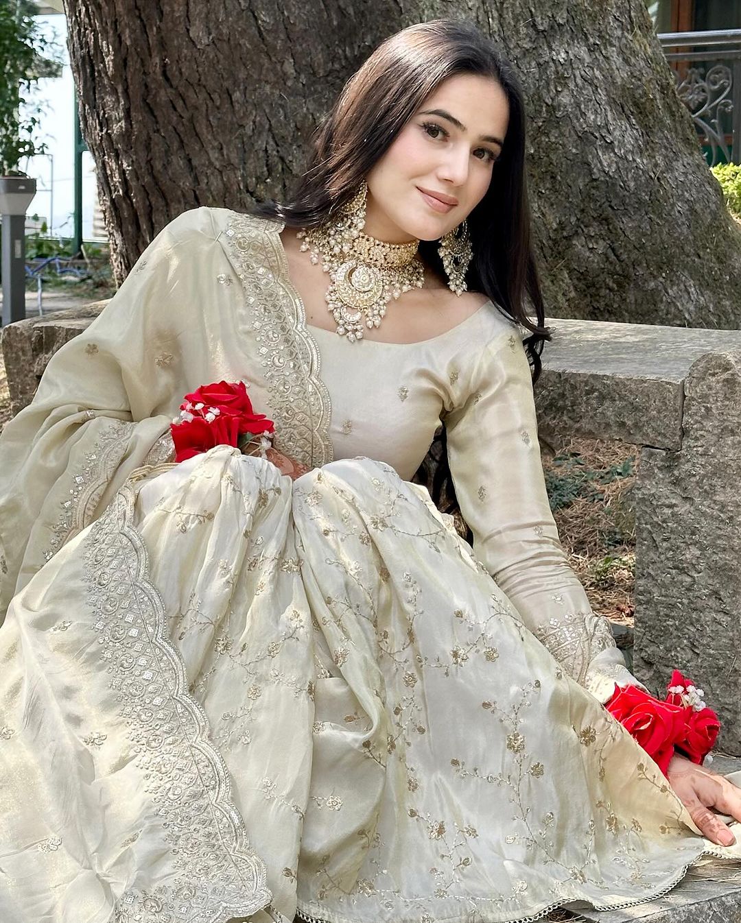 Delightful White Color Georgette Embroidery Work Sharara Suit