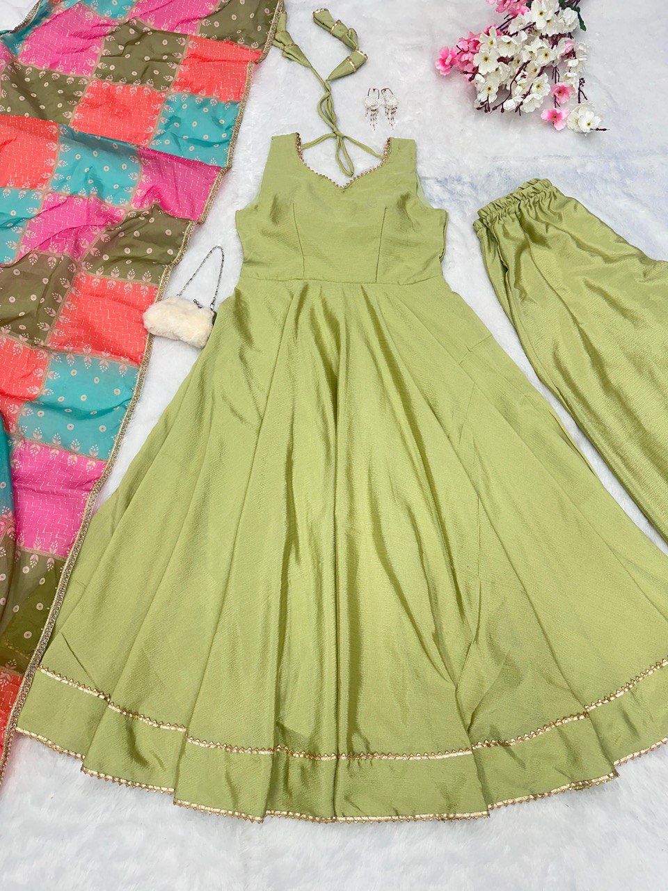 Olive hue harmony Anarkali suit set